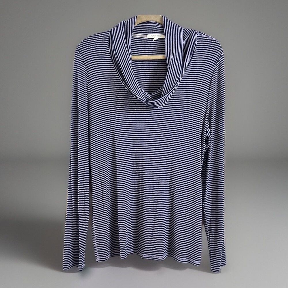 Anthropologie Pure + Good Striped Blue Cowl Neck Long Sleeve Shirt Sz XL - SOFT